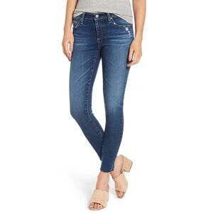 Ag Denim Jean The Legging Blue Cotton Raw Hem Ankle Skinny Jean Size 24